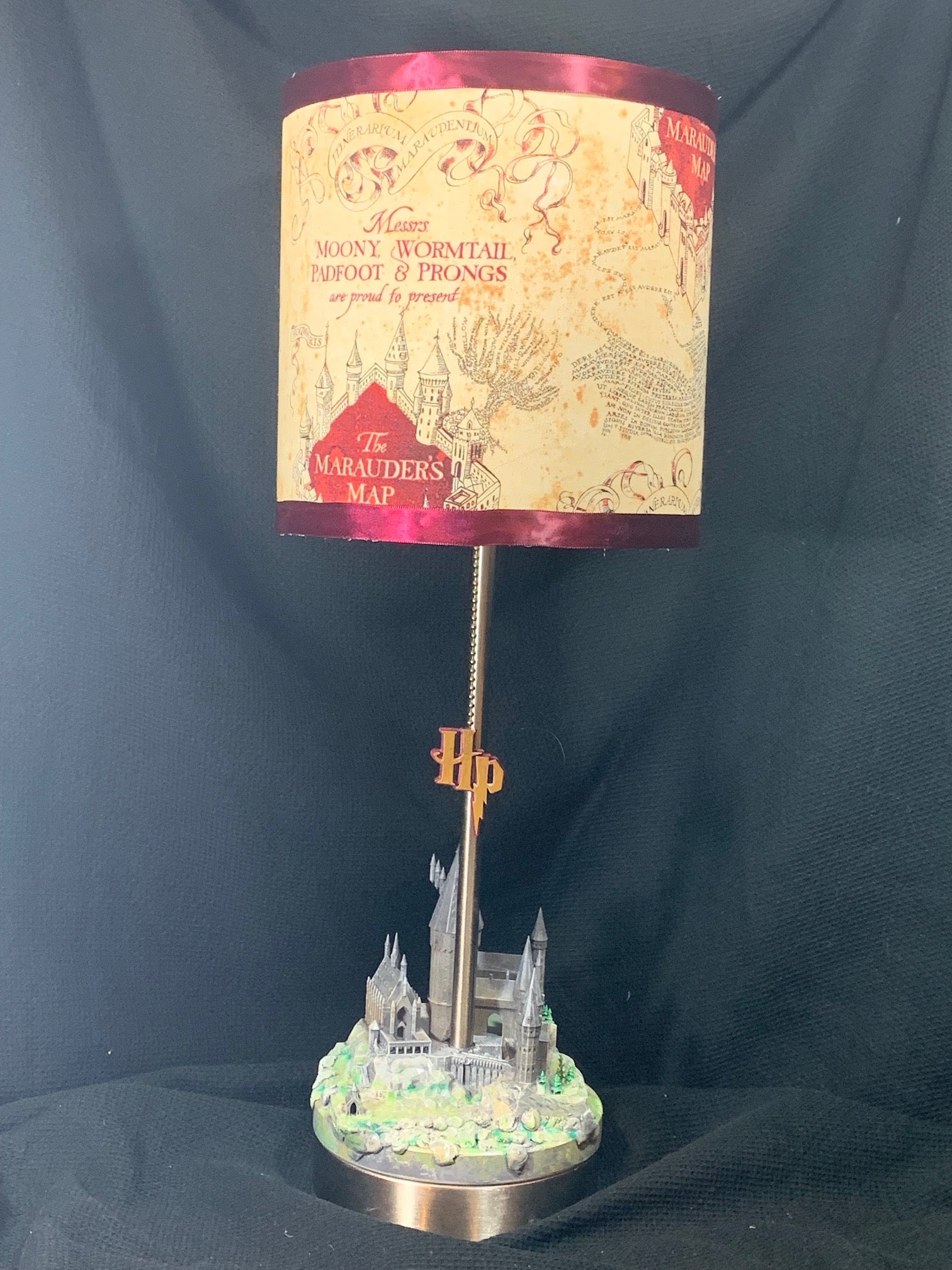 Wizard inspired Lamp with Hidden Message - Hand Painted Castle and Chain Pull