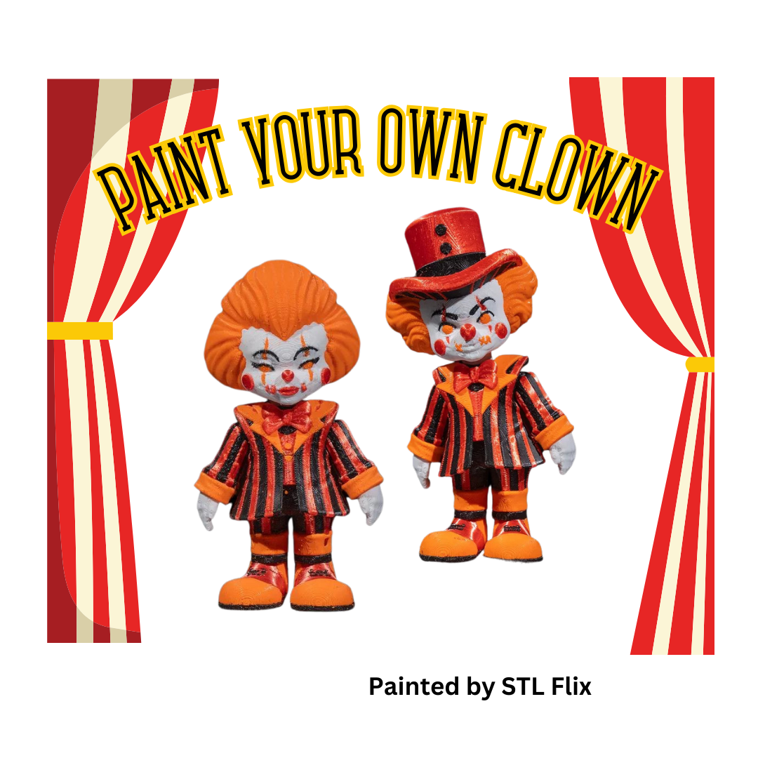 Articulated 3D Printed Clown Figure - DIY Painting Kit - Creepy Circus